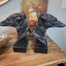 Vintage Pair Of Cast Metal Whippet Greyhound Dog Bust Sculpture 9
