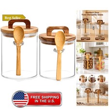 Sugar Bowl with Lid And Spoon,2 Pack Large Glass Salt Sugar Jars Container St... picture