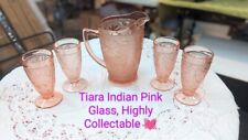 Vintage Tiara Pink Sandwich Glass 64 oz. Pitcher and 4 Footed Iced Tea Glasses picture