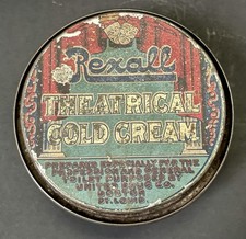 Vintage Antique Rexall Theatrical Cold Cream Tin Litho Empty Jar United Drug Co picture