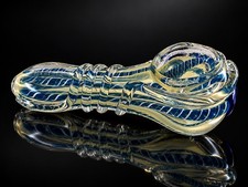 Blue & Clear Glass Tobacco Hand Pipe Twisted Ribbon Art Glass Design picture