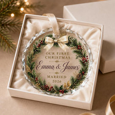 First Christmas Married Ornament 2026, Personalized Newlywed Wedding Gift picture