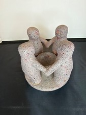 Vintage 1999 Penco Circle of Friends Votive Candle Holder Pottery Folk Art picture