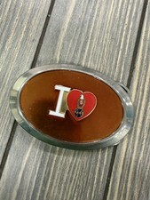 Vintage I Love Eagle Bird Red Heart Brown Belt Buckle Metal Oval Patriotic picture