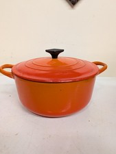 Vtg 50-60’s Le CREUSET Cast Iron Flame Orange Dutch Oven “C” 2.5 Qt France picture