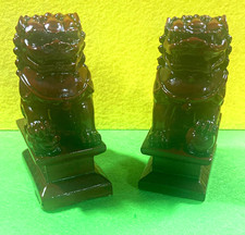 set of VINTAGE RISING RED FOO DOGS, Chinese Guardian Lions, ex. cond. w/ box picture