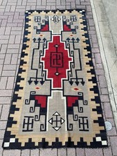 LG Antique c1915 Navajo Rug Native American Indian Blanket Whirling Log 93” Long picture