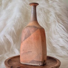 Virginian Bizen Ware Inspired Stoneware Vase Unglazed Wabi Sabi Ikebana Pottery picture