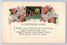 c1910's Birthday Wish Message Arts Crafts Flowers Antique Unposted Postcard picture