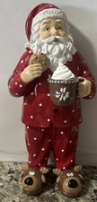 Santa Claus Figurine Red polka Dot Pjs Hot Cocoa & Choc Chip Cookie 🍪 10” picture