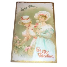 Vintage 1915 Valentine Postcard Love's Token Victorian Women Embossed Germany picture