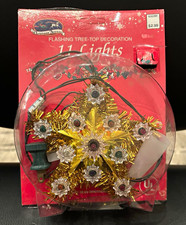 Vintage Christmas Avenue 11 Light Flashing Tree Topper Gold Tinsel Star Retro picture