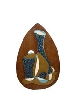 MCM 1960s Atomic Tear Drop Guitar Pick Walnut Wall Hanging 18 X 12” See Photos picture