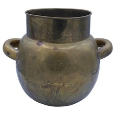 Vintage Brass Planter Water Pot Vessel Handmade Handles Patina Verdigris 12