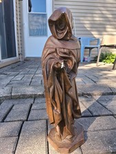 VIntage Esco chalkware / plaster statue of a hooded monk or saint, mourner. picture