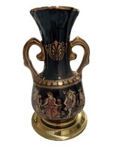 Vtg Greece 24k Gold Decorated Vase Greek Figures picture