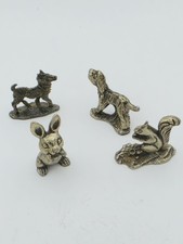 Vintage Miniature Pewter Animal Figurines Lot Rabbit Squirrel Dogs Set of 4 picture