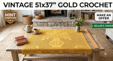 Vintage Gold Crochet Lace Table Runner Topper Boho Cottagecore Decor 51 x 37 picture