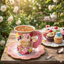 Filltouch 50 Wonderland Paper Tea Cups And Saucers Disposable Tea Party picture