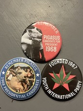 Pigasus For President Yippie Political Pinback Buttons Commemorative New 2.25” picture