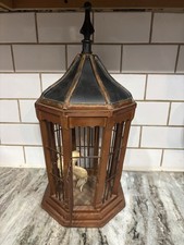 Vintage Octagon Dome Shape Top Wood Frame Wire Hanging Bird Cage with Bird picture