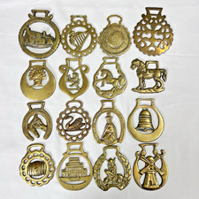 Brass Horse Medallion Lot of 16 Antique to Vintage Swan Clock Shire Fleur Keg picture