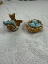 Vintage Blue Bonnet Bird & Nest w/eggs By Arcadia Ceramics picture