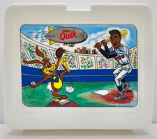 Vintage Nestle Quik Chocolate Milk Bunny Lunchbox White Plastic Braves Baseball picture