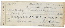 1911 Check, Bank of Avoca, Avoca, NY, To Frank Klickler (Hornell NY?) picture