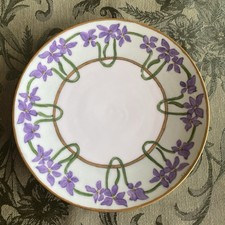 PT Bavaria Hand Painted 7.5” Plate Violets Floral Gilded Gold Trim picture