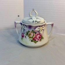 Antique Leuchtenburg Germany Porcelain Lidded Sugar Bowl G Wiegand Floral Rose picture