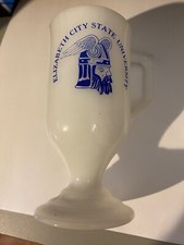 VINTAGE Elizabeth City State University Vikings Milk Glass Footed Handled Glass picture