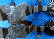 Double Mounted Butterfly Cowboy Buckaroo Silver Iron Spurs by Tim Hunter picture