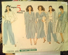 Vintage1980s Vogue2259 5 Easy Pieces Cardigan Coat Wrap Top Skirt &Pants Pattern picture