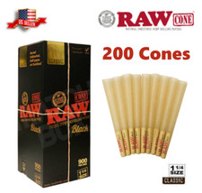 Authentic RAW Black 1 1/4 Size Pre-Rolled Cone 200 Pack & Fast Shipping US picture