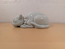 Vintage Celadon Blue Green Sleeping Cat Figurine Andrea By Sadek Japan Mint picture