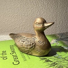 Vintage Brass Duck Figurine 3.25” Natural Age Patina picture
