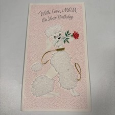 Vintage Mom Birthday Card Raised Textured Poodle Dog Puppy Wall Decor Cute MCM picture