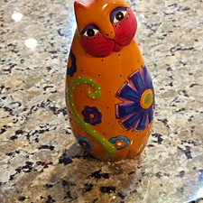 Ganz Bella Casa Ceramic Cat Figurine Orange Floral Design Decor Accent picture