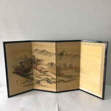 Vintage Japanese Waterfall  Byobu Folding Screen Landscape 4 Panel 46” x 24