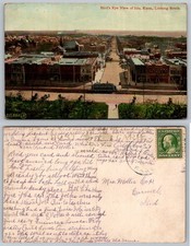 Standard Iola Kansas Bird's Eye View Streetcar Postcard picture