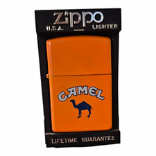 Vintage Camel Zippo Lighter Orange Matte Blue Camel Logo USA w/ Case picture