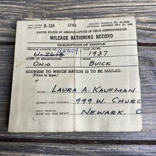 Vintage US Mileage Rationing Record May 31, 1945 picture