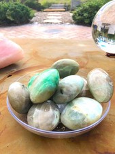 Polished Garnierite / Green Moonstone Palm Stone – High-Vibration Heart Chakra & picture