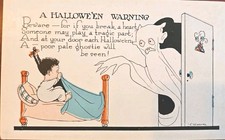 Halloween Antique Postcard #2335 By Weaver, Scared Girl Poor Pale Ghostie  Neat picture