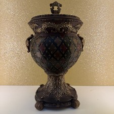 Vintage Multi-colored  Decorative Resin Urn With Lid. 16 Inches By 8.5 Inches picture