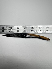 Deejo 37g Moon Phases Folding Pocket Knife Olive Wood Black Blade Tattoo Used picture
