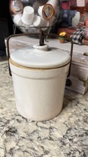 Antique c1900 Stoneware Fruit Preserve Canning Jar Lid Wire Bail Marked 747 picture