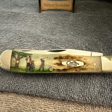 CASE XX TRAPPER KNIFE w ORIGINAL COLOR SCRIMSHAW by HARBOUR -  picture