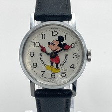 Vintage Bradley Mickey Mouse Watch Silver Tone CRACKED CRYSTAL Manual Wind Up picture